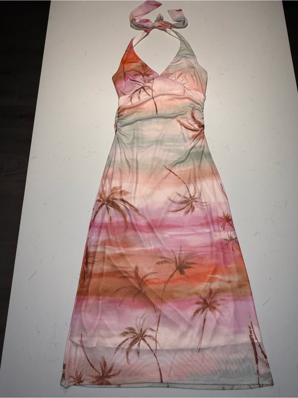 Altar'd State Halter Maxi Dress in Sunset Pink & Orange Ombre